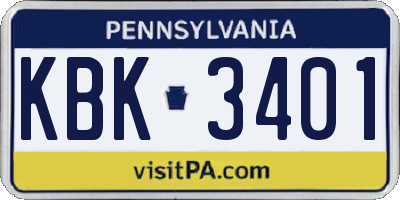PA license plate KBK3401