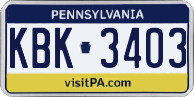 PA license plate KBK3403