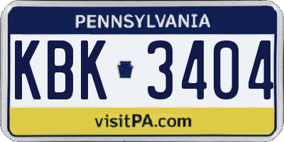 PA license plate KBK3404