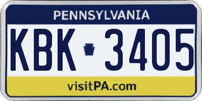 PA license plate KBK3405