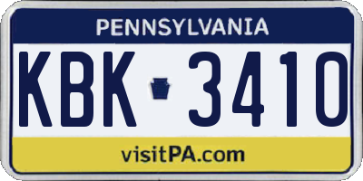 PA license plate KBK3410
