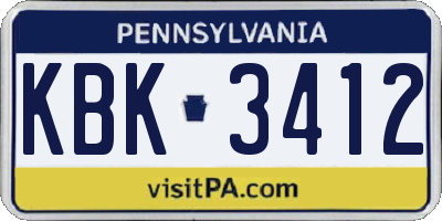 PA license plate KBK3412