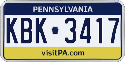 PA license plate KBK3417