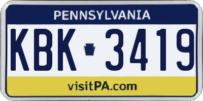 PA license plate KBK3419