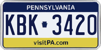 PA license plate KBK3420