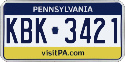 PA license plate KBK3421