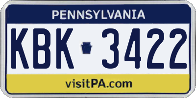PA license plate KBK3422