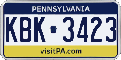 PA license plate KBK3423