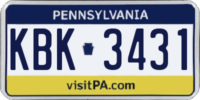 PA license plate KBK3431