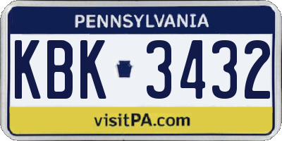 PA license plate KBK3432