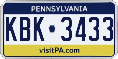 PA license plate KBK3433