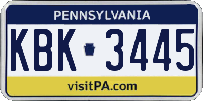 PA license plate KBK3445
