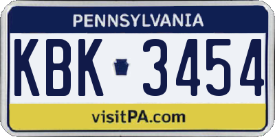 PA license plate KBK3454
