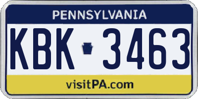 PA license plate KBK3463