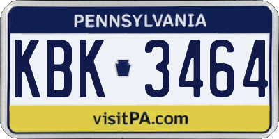 PA license plate KBK3464