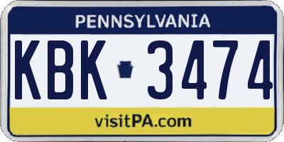 PA license plate KBK3474