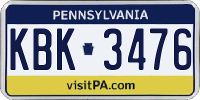 PA license plate KBK3476