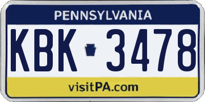 PA license plate KBK3478