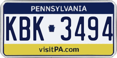 PA license plate KBK3494