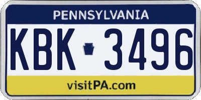 PA license plate KBK3496