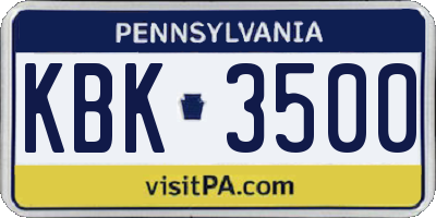 PA license plate KBK3500