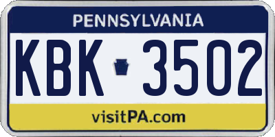 PA license plate KBK3502