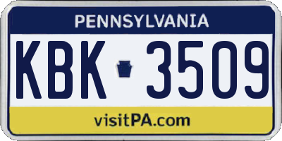PA license plate KBK3509