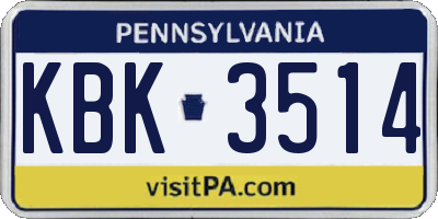PA license plate KBK3514