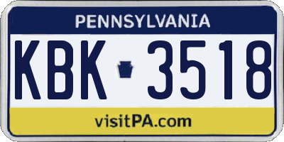 PA license plate KBK3518