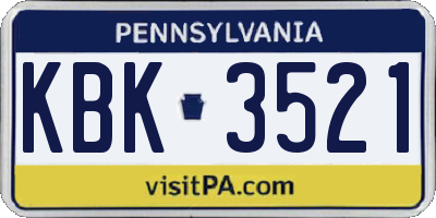 PA license plate KBK3521