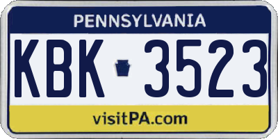 PA license plate KBK3523