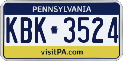 PA license plate KBK3524