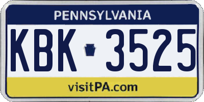 PA license plate KBK3525