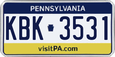 PA license plate KBK3531