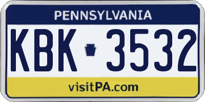 PA license plate KBK3532