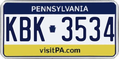 PA license plate KBK3534