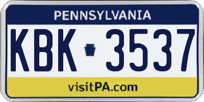 PA license plate KBK3537