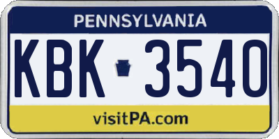 PA license plate KBK3540