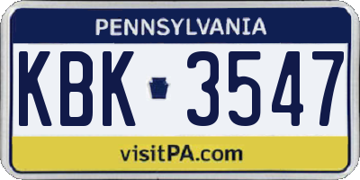 PA license plate KBK3547