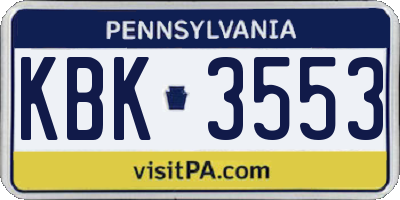 PA license plate KBK3553