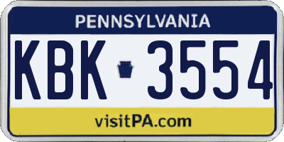 PA license plate KBK3554