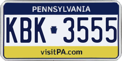 PA license plate KBK3555