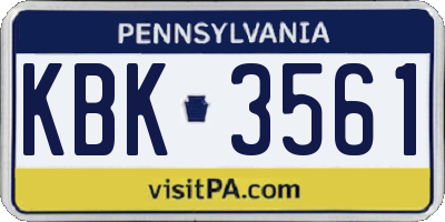 PA license plate KBK3561
