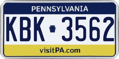 PA license plate KBK3562