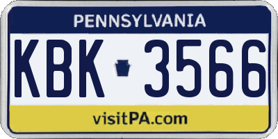 PA license plate KBK3566