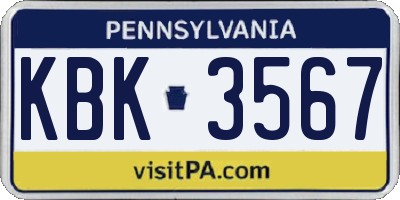 PA license plate KBK3567