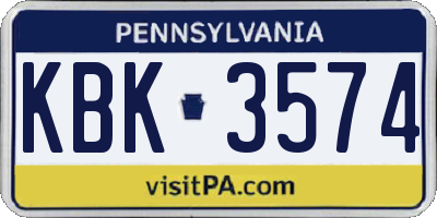 PA license plate KBK3574