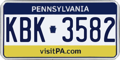 PA license plate KBK3582