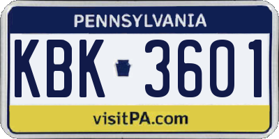 PA license plate KBK3601