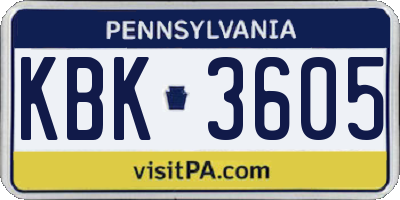 PA license plate KBK3605